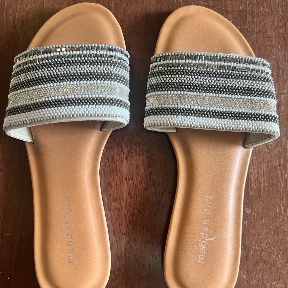 Madden Girl Striped Slide Sandals - Black and White